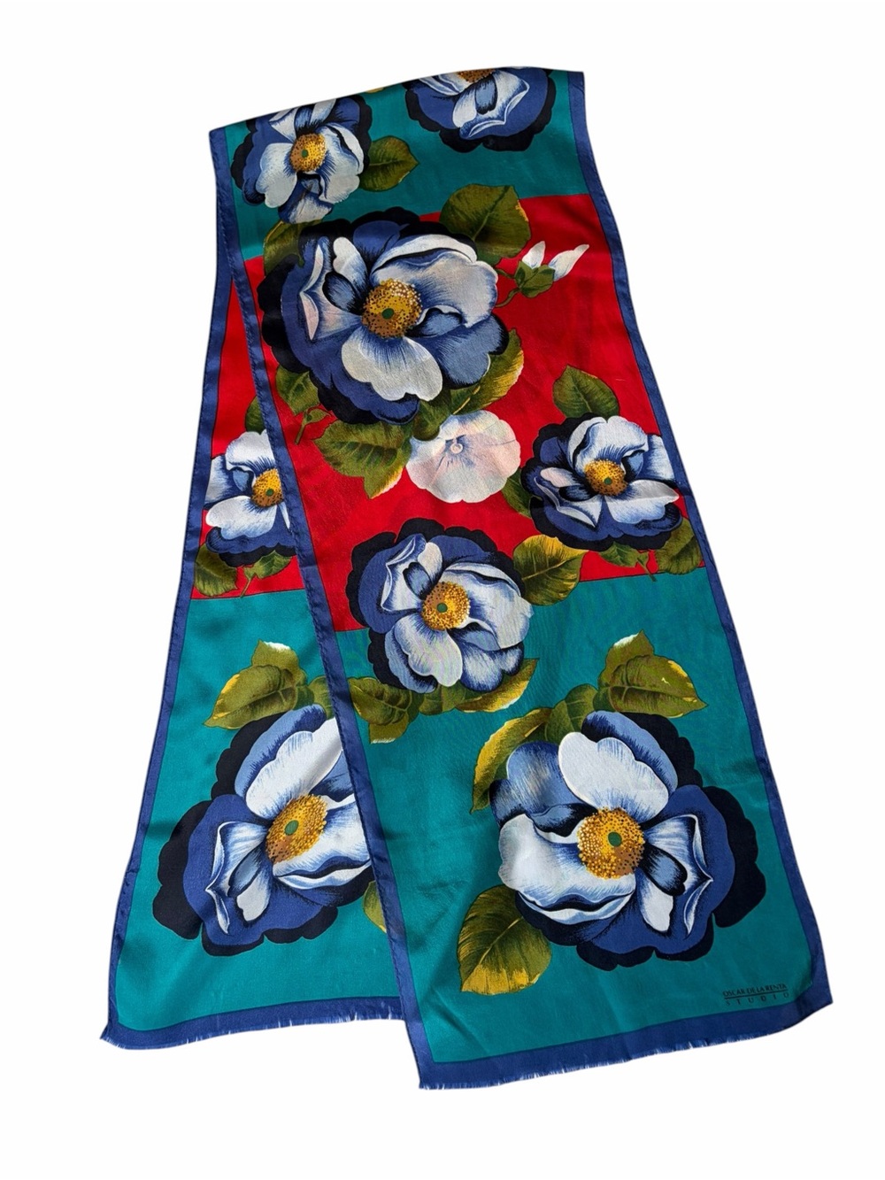Vintage Oscar de la Renta Studio Floral Colorblock Scarf